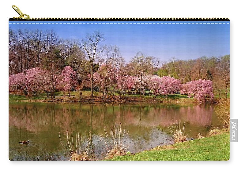 Cherry Blossoms Zip Pouch featuring the photograph Holmdel Park In Spring by Angie Tirado