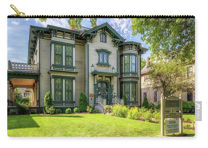 Governor Oglesby Mansion Zip Pouch featuring the photograph Home of Governor Richard Oglesby - Decatur, Illinois by Susan Rissi Tregoning