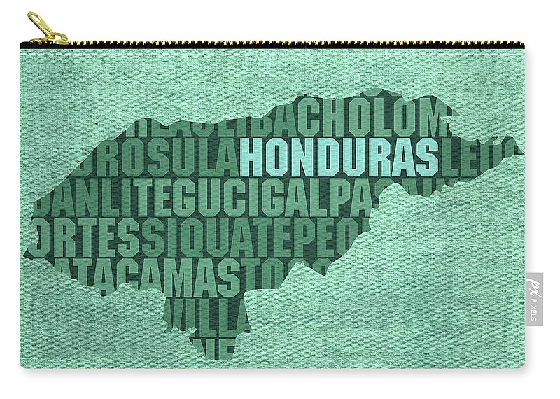 Honduras Zip Pouch featuring the mixed media Honduras Country Word Map Typography On Distressed Canvas by Design Turnpike