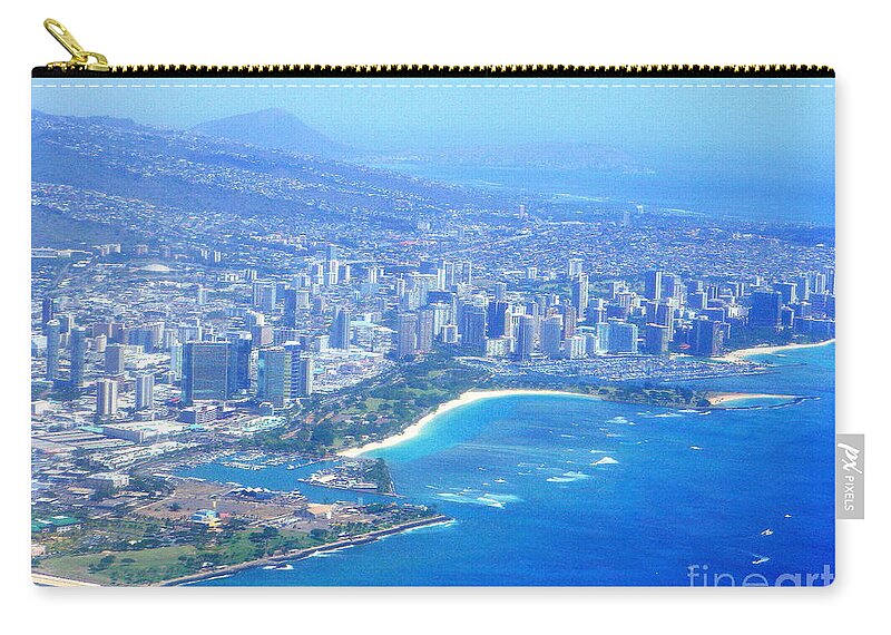 Honolulu Zip Pouch featuring the photograph Honolulu and Waikiki from the Air by Mary Deal