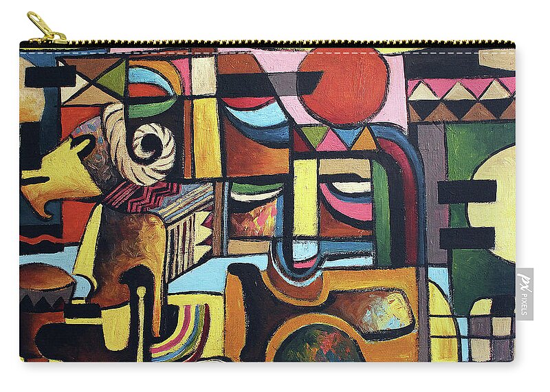 African Carry-all Pouch featuring the painting Horn Of Hope by Speelman Mahlangu 1958-2004