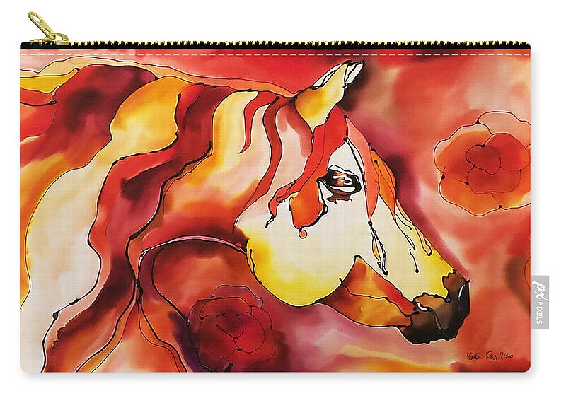 Horse Zip Pouch featuring the painting Horse at sunset by Karla Kay Benjamin
