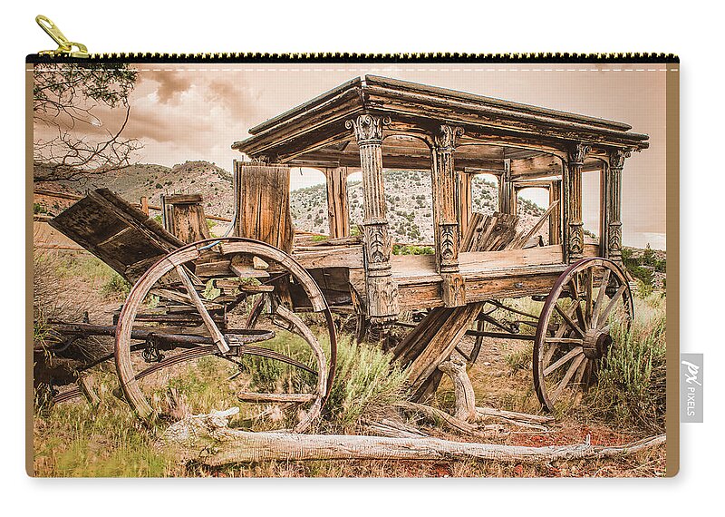 Horsedrawn Carry-all Pouch featuring the photograph Horse Drawn Hearse in Virginia City by Ron Long Ltd Photography