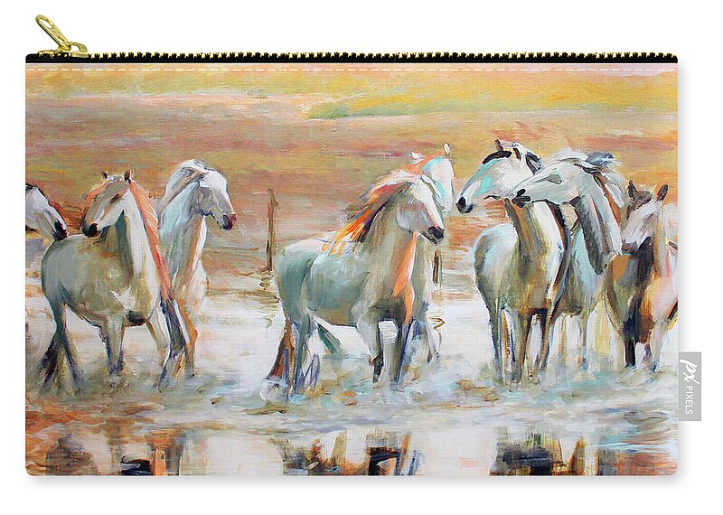 Horse Zip Pouch featuring the painting Horse reflection by Vali Irina Ciobanu