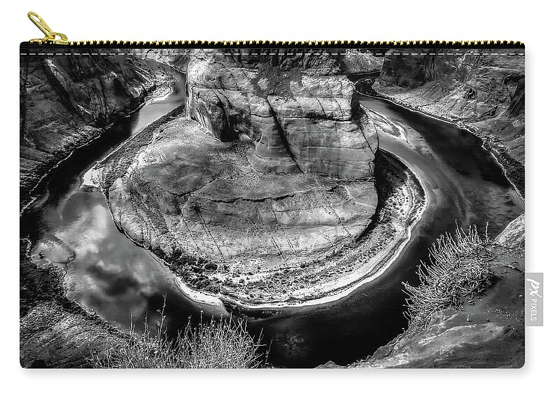 Horse Shoe Bend Zip Pouch featuring the photograph Horse Shoe Bend BW by Michael Damiani