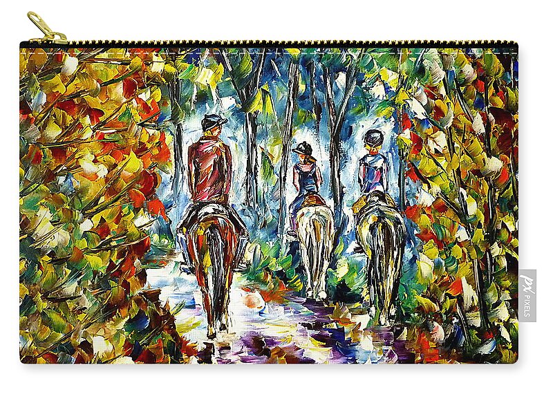 Family Ride Carry-all Pouch featuring the painting Horseback Ride by Mirek Kuzniar