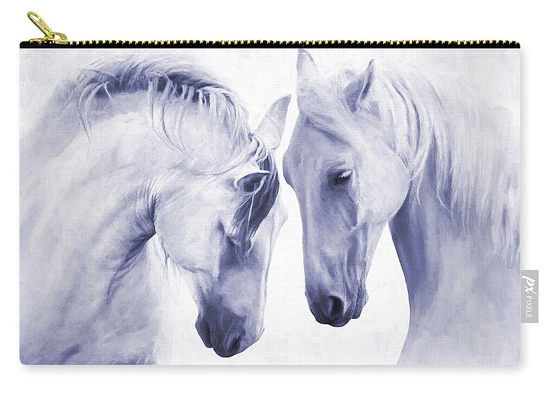 Horses Zip Pouch featuring the photograph Horses Face to Face - duo tone blue by Steve Ladner