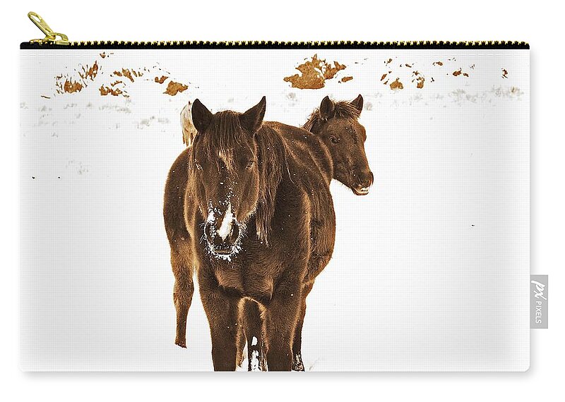 In Focus Zip Pouch featuring the digital art Horses Survive The Winter by Fred Loring
