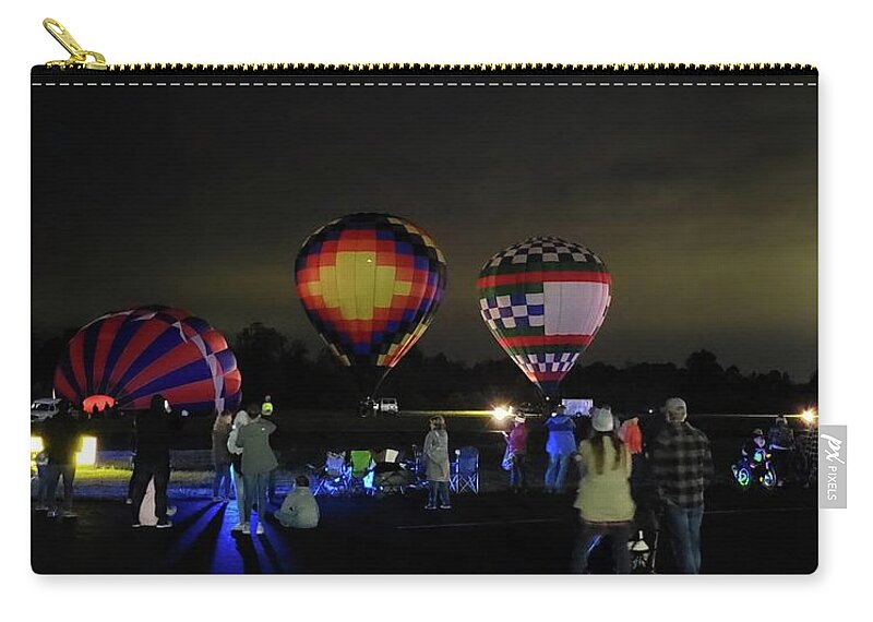 Balloons Zip Pouch featuring the photograph Hot Air Balloon Launch by Ally White