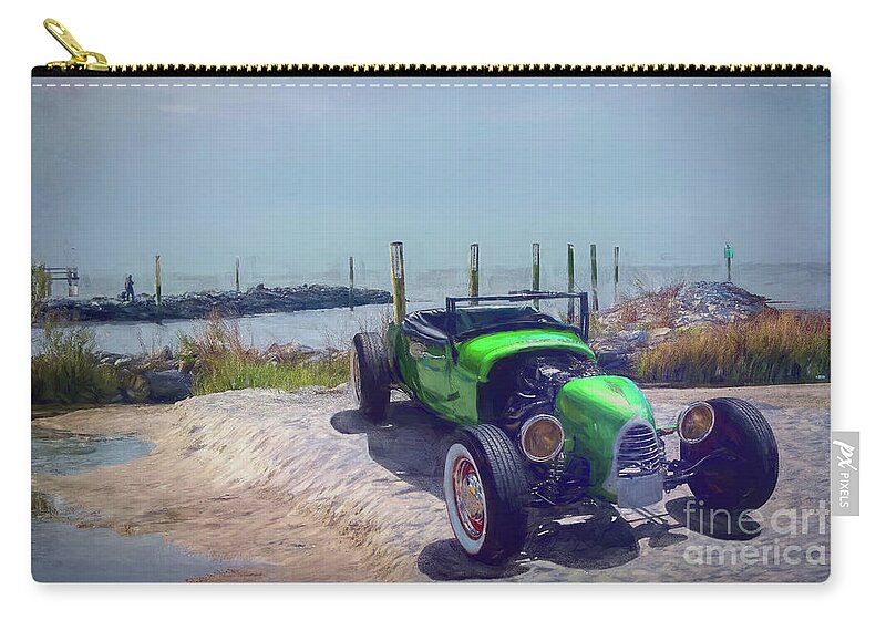 Classic Zip Pouch featuring the photograph Hot Rod on the Beach by Diana Mary Sharpton