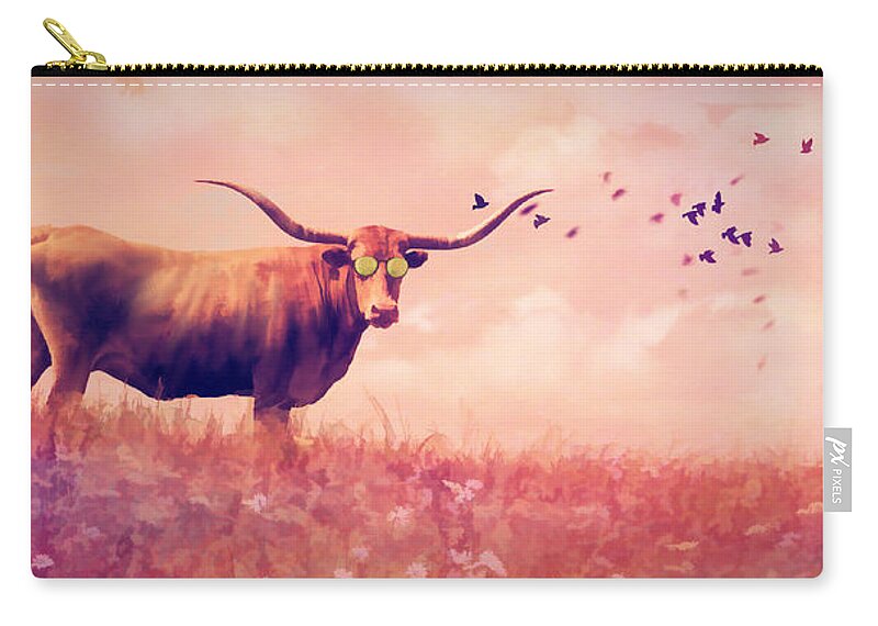 Longhorn Zip Pouch featuring the digital art Hot Summer Days by Linda Lee Hall