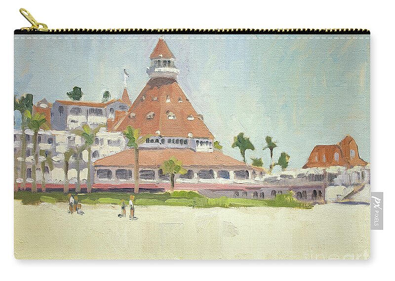 Hotel Del Coronado Zip Pouch featuring the painting Hotel Del Coronado Beach - Coronado, San Diego, California by Paul Strahm