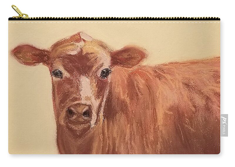 Cow Zip Pouch featuring the pastel How Now Brown Cow by Nancy Beauchamp