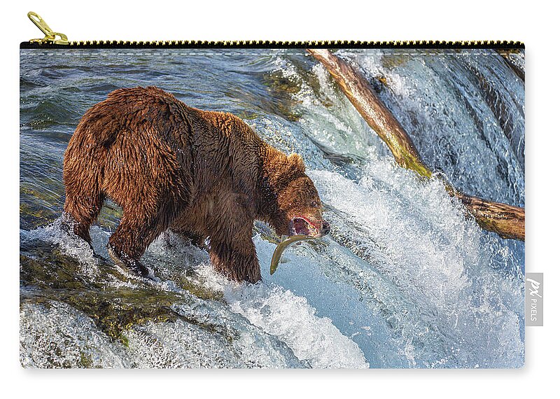 Alaska Zip Pouch featuring the photograph How to catch a fish at Katmai by Alex Mironyuk