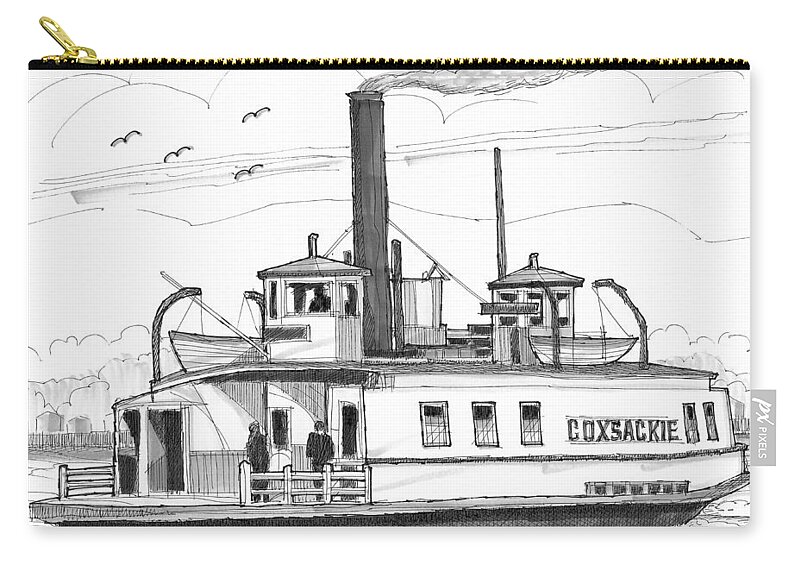 Coxsackie Zip Pouch featuring the drawing Hudson River Steam Ferry Boat Coxsackie by Richard Wambach