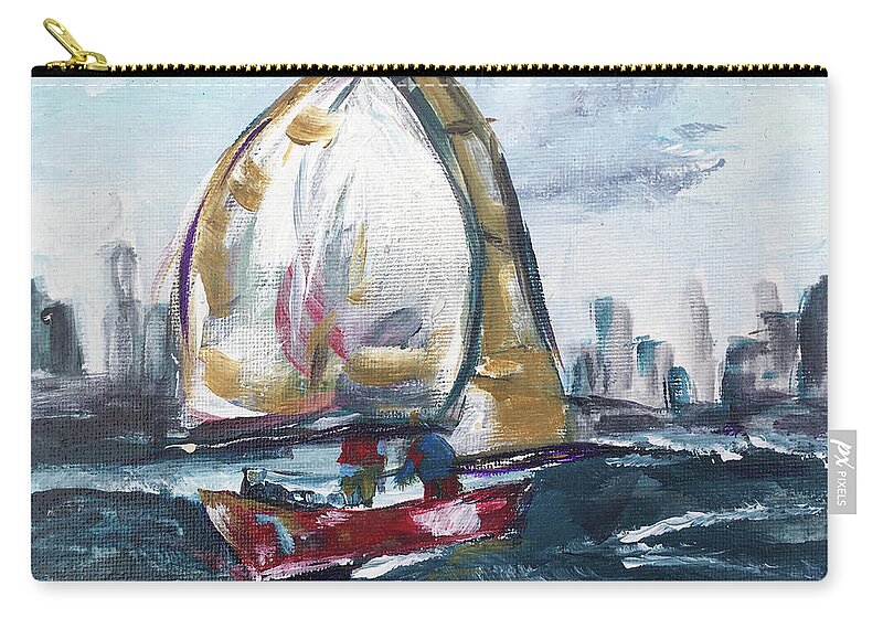 Big Sail Zip Pouch featuring the painting Hudson Sailing by Roxy Rich