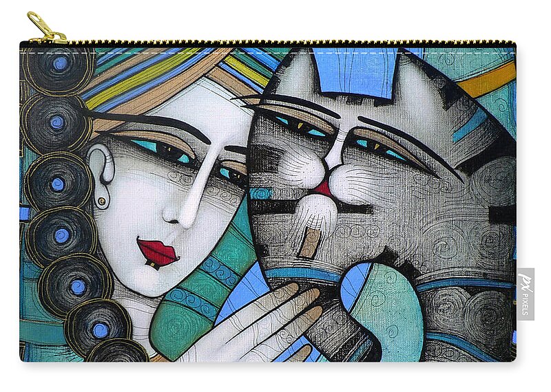 Girl Zip Pouch featuring the painting HUG by Albena Vatcheva