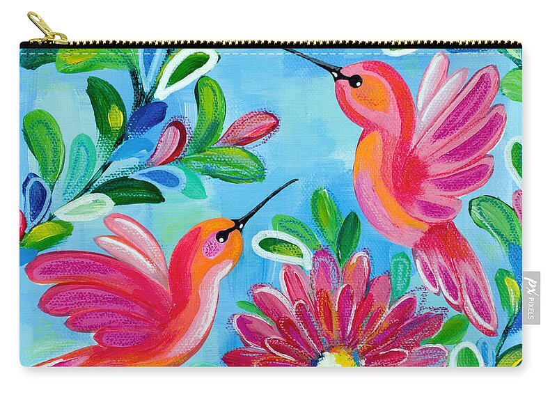 Hummingbirds Carry-all Pouch featuring the painting Hummingbird Duo by Beth Ann Scott
