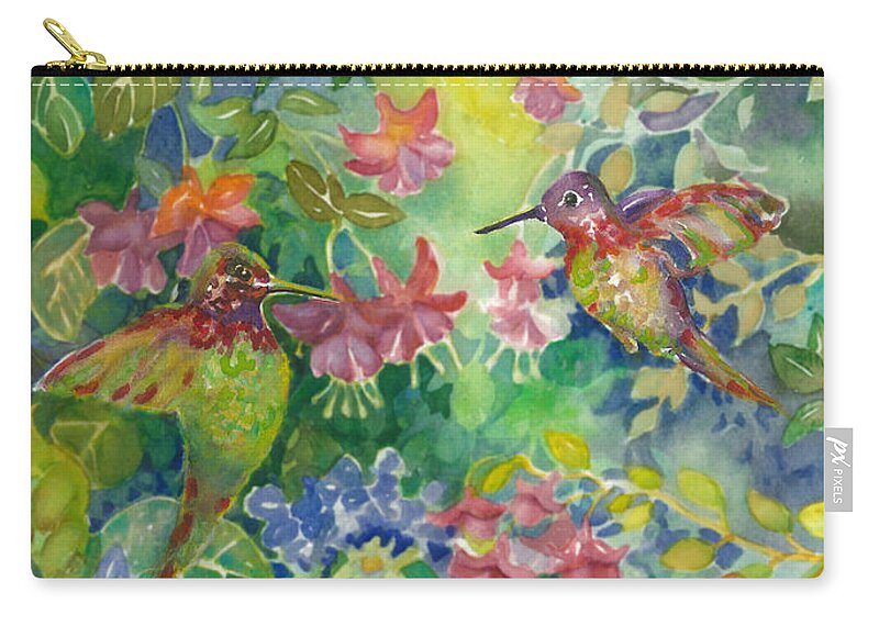 Hummingbirds Zip Pouch featuring the painting Hummingbird Garden by Ann Nicholson