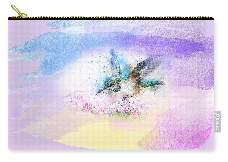 Hummingbird Carry-all Pouch featuring the mixed media Hummingbird in Clouds Abstract by Nancy Ayanna Wyatt