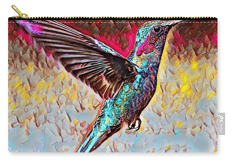 Oil Zip Pouch featuring the painting Hummingbird In Full Flight by World Art Collective