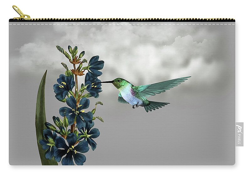 Hummingbird Zip Pouch featuring the digital art Hummingbird in the Garden Pane 1 by David Dehner