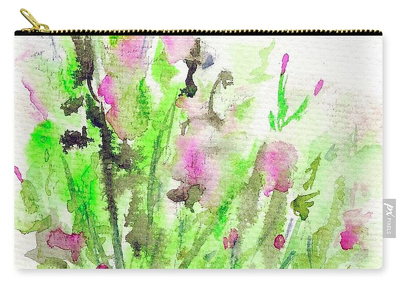 Hummingbird Zip Pouch featuring the painting Hummingbird in the Red Salvia by Roxy Rich