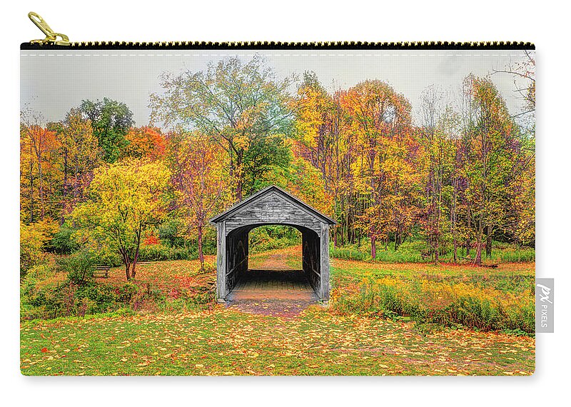 Hyde Hall Covered Bridge Zip Pouch featuring the photograph Hyde Hall Covered Bridge #1 by Joe Granita