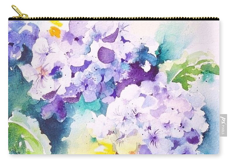 Hydrangea Zip Pouch featuring the painting Hydrangeas Cropped by Lael Rutherford