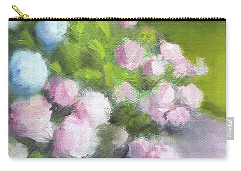 Landscape Zip Pouch featuring the painting Hydrangeas by Linda Anderson