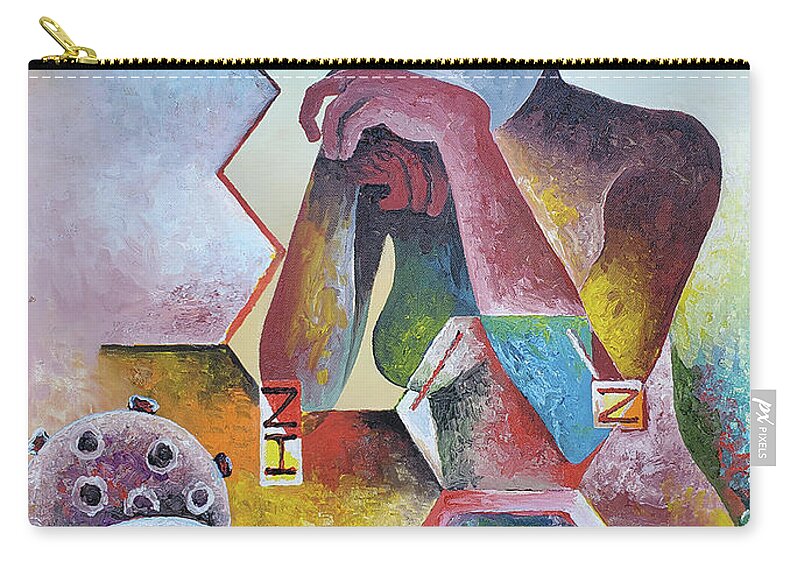 Covid-19 Zip Pouch featuring the painting Hydroxychloroquine - The Covid-19 Debacle by Obi-Tabot Tabe