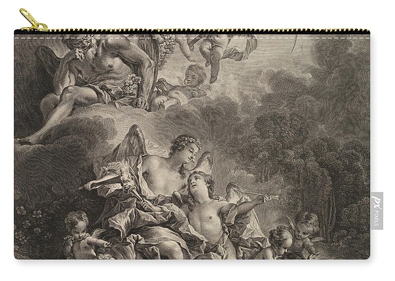 Jacques Firmin Beauvarlet Zip Pouch featuring the drawing Hymen and Cupid by Jacques Firmin Beauvarlet
