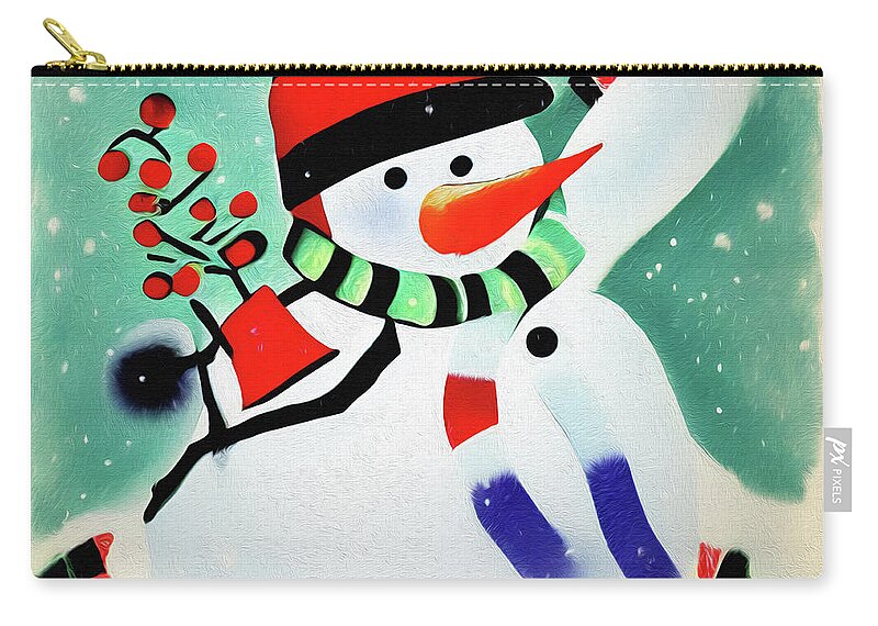 Snowman Zip Pouch featuring the digital art I don't care the winter cold by Tatiana Travelways