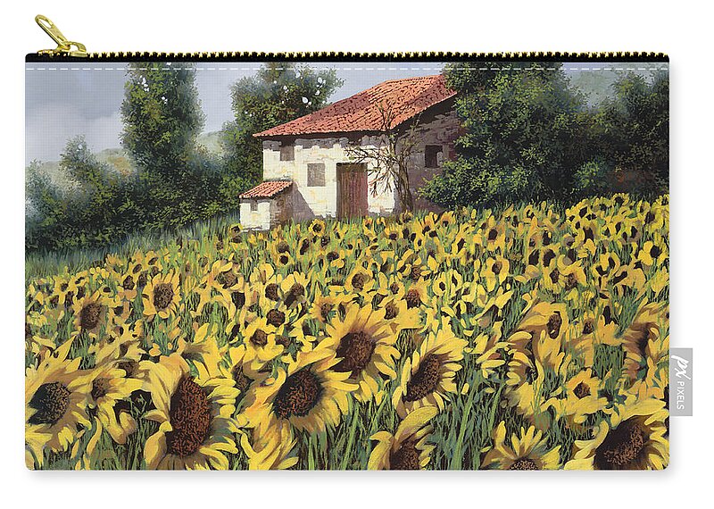 Tuscany Zip Pouch featuring the painting I Girasoli Nel Campo by Guido Borelli