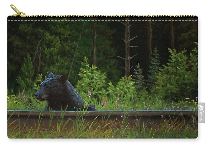 Black Bear Zip Pouch featuring the painting I Hear The Train A Comin' by Tammy Taylor