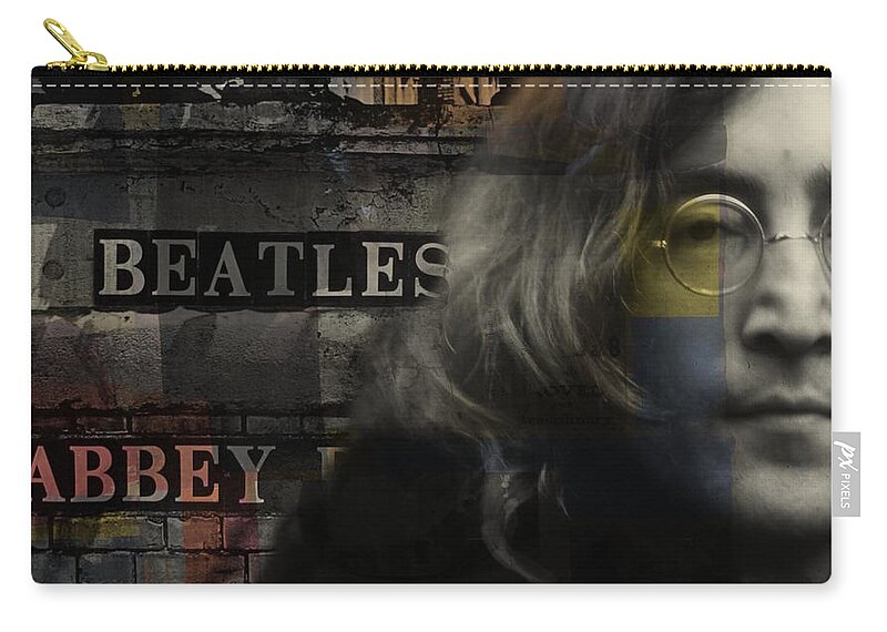 John Lennon Zip Pouch featuring the mixed media I Hope Someday You'll Join Us And The World Will Be As One  by Paul Lovering