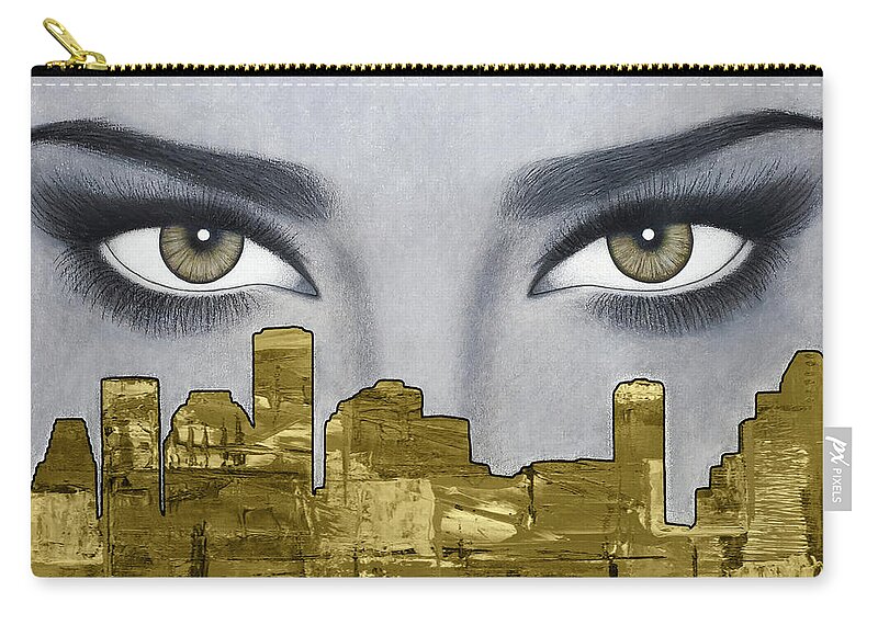 Houston Carry-all Pouch featuring the mixed media I Love Houston II by Lynet McDonald