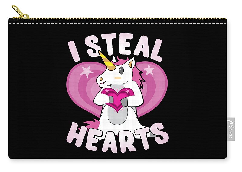 Cool Zip Pouch featuring the digital art I Steal Hearts Unicorn Valentines Day by Flippin Sweet Gear