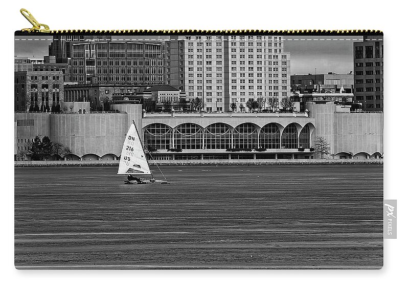 Ice Boats Zip Pouch featuring the photograph Ice boat and Monona Terrace - Madison - Wisconsin 2 by Steven Ralser