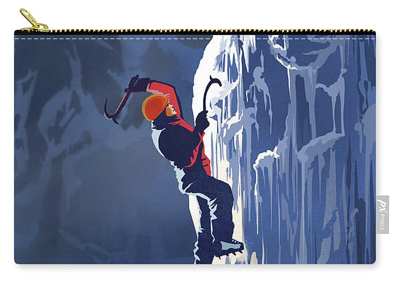 Ice Climbing Zip Pouch featuring the painting Ice Climber by Sassan Filsoof