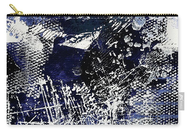 Indigo Zip Pouch featuring the painting ICE CRYSTALS Indigo Blue and White Abstract by Lynnie Lang