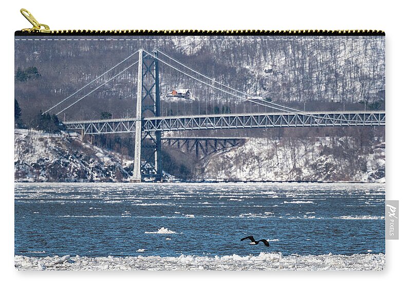 Bear Mountain Bridge Zip Pouch featuring the photograph Ice Floe by Kevin Suttlehan