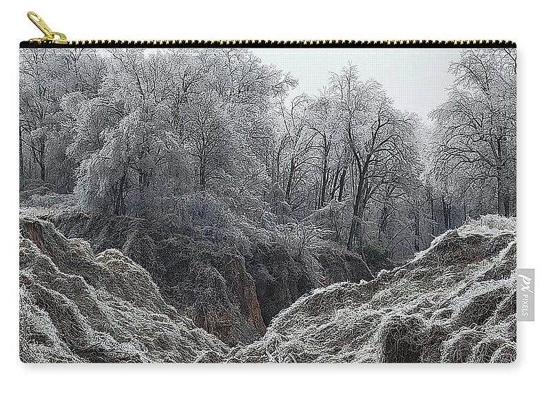 Weather Zip Pouch featuring the photograph Ice in Arkansas by Ally White
