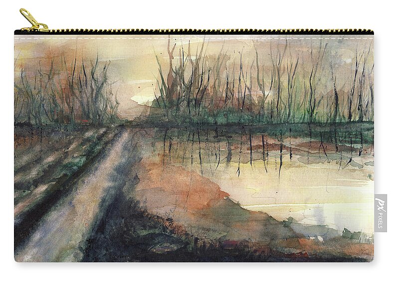 Ice Zip Pouch featuring the painting Ice Trail Near River by Randy Sprout