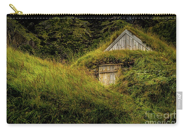 Iceland Zip Pouch featuring the photograph Iceland Farm Turf Building by M G Whittingham