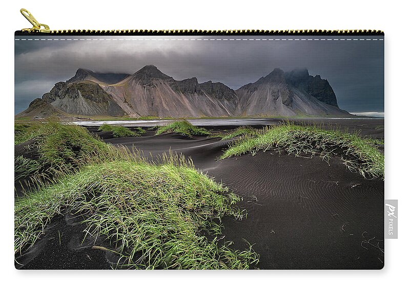 Stokksnes Zip Pouch featuring the photograph Iceland - Stokksnes and the Vestrahorn by Olivier Parent