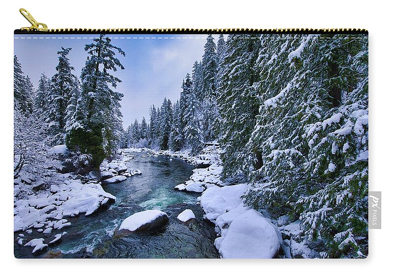 Icicle River Zip Pouch featuring the photograph Icicle River by Lynn Hopwood