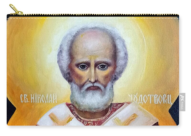 Religion Zip Pouch featuring the painting icon of St Nicholas the Wonderworker by Natalja Picugina