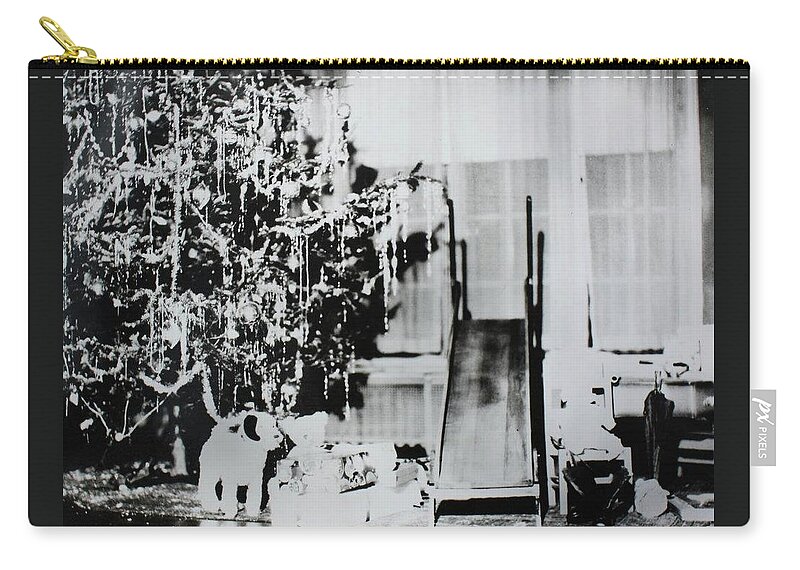  Christmas Tree Lights Connecticut New Haven 1920 1930 1940 1910 Toys Slide Dog Vintage Gelatin Silver Prints Black And White Film Darkroom Gelatin Silver Prints Photograph Or Digital Photograph Carry-all Pouch featuring the photograph Iconic Vintage Christmas, Shiny 1919 and Bright by Kasey Jones