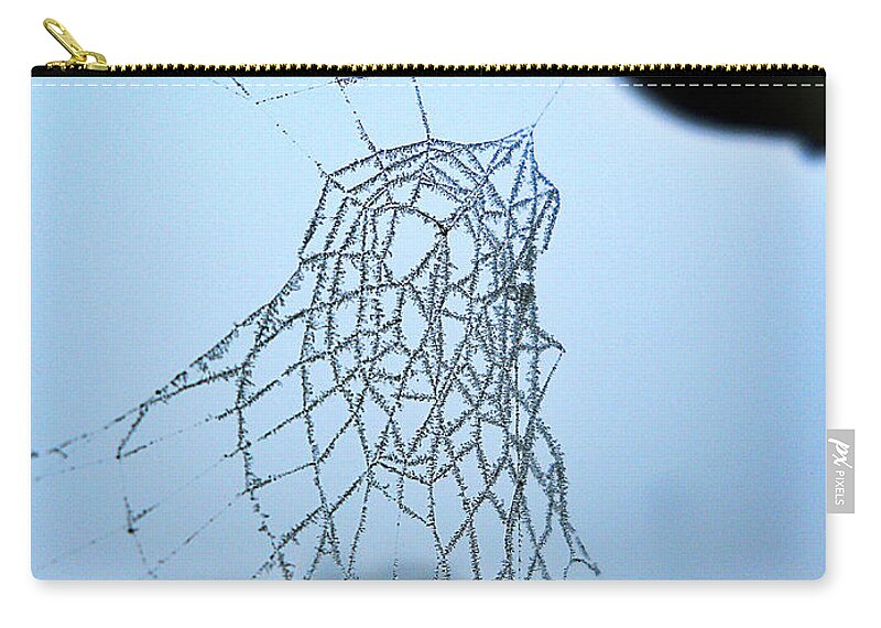 Spiderweb Zip Pouch featuring the photograph Icy Spiderweb by Ramona Matei